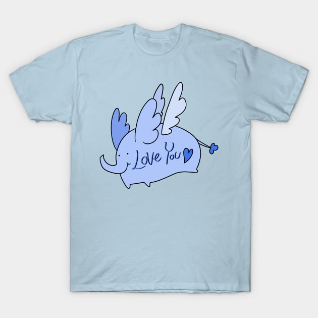 Blue Angel Elephant "Love You" T-Shirt by saradaboru